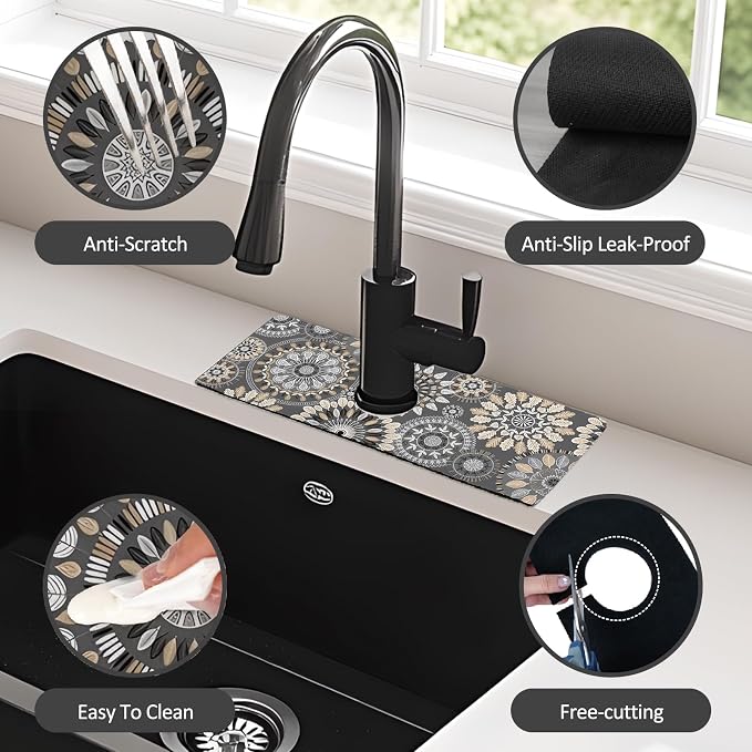 2PCS 15" X 5.5" Kitchen Sink Splash Guard Faucet Mat Mandala Super Absorbent - Image 6