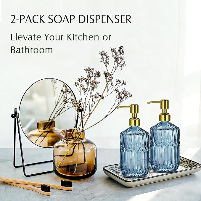 COHOSEGE 17 Oz Blue Glass Kitchen Soap Dispenser - Image 6