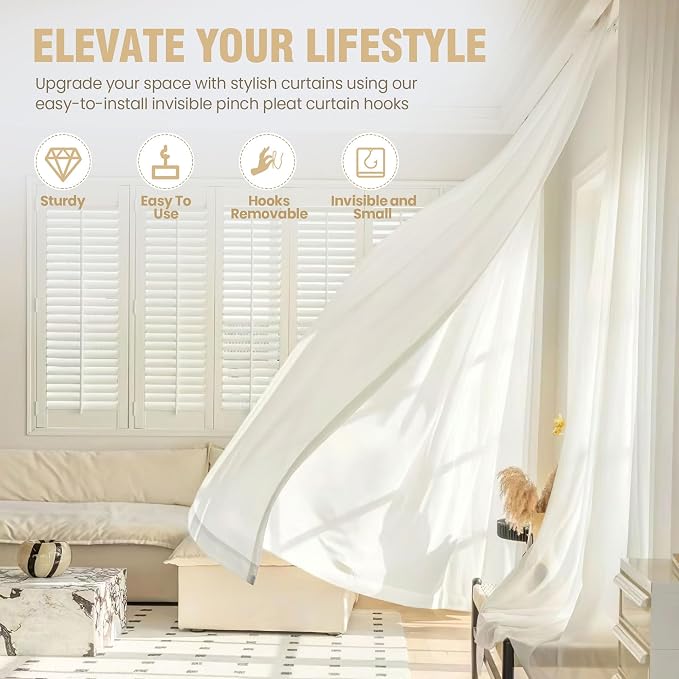 Junreox 1.25IN Curtain Hooks Drapery Pin, Door Window Shower Curtain | - Image 4