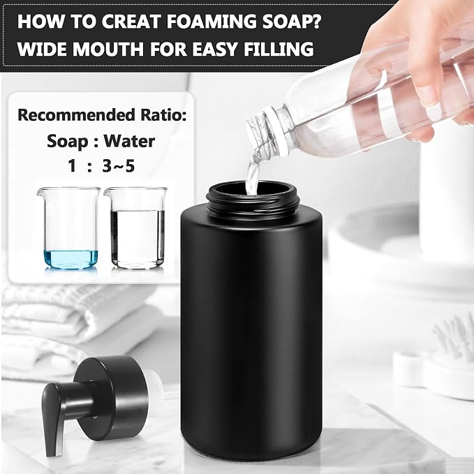 RYTOXILO Matte Black Foaming Hand Soap Dispenser, 10 oz/300ml Glass Foam - Image 4