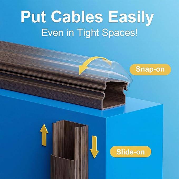 Yecaye TV Cord Hider, 42in Cord Cover Wall, W1.18in H0.6in, Darkwood | Large - Image 7