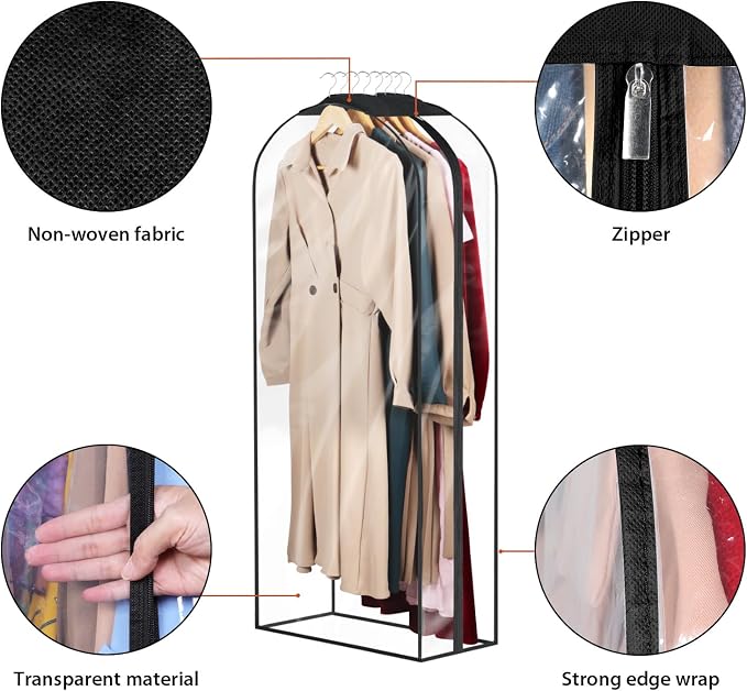 Univivi Garment Bags for Hanging Clothes, All Clear Fabric, 10 In Gusset - Image 5