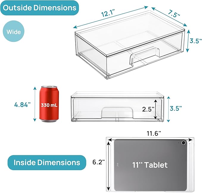 Vtopmart Clear Stackable Storage Drawers, 4 Pack Wide Plastic Organizers | - Image 3
