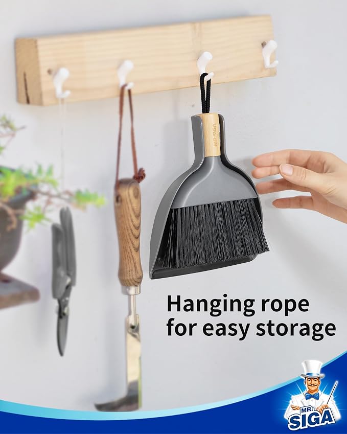 MR.SIGA Mini Dustpan and Brush Set, Bamboo Handle, 1 Set - Image 6