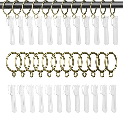 1.5 Inch Curtain Rings with Hooks, 24 Pack Bronze Metal Drapery Rings with Pins by GASRONS