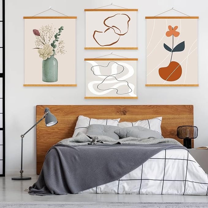 4 Pack 17x22 17x11 17x24 Poster Frame, Magnetic Light Wood Frame Hanger for Photo Picutre Canvas Artwork Art Print Wall Hanging (4 Packs, 17", Teak Color)