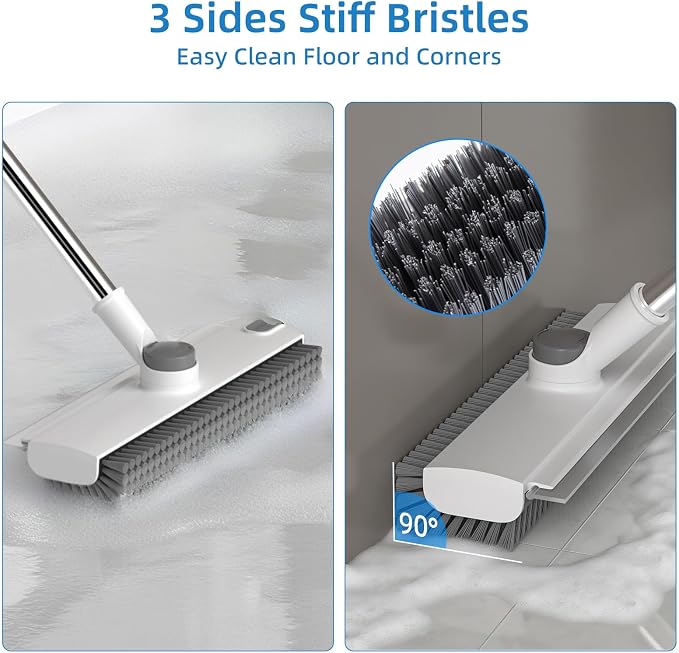 Floor Scrub Brush with Long Handle, 3 in 1 Scrape and Heavy-Duty Stiff Bristle - Image 2