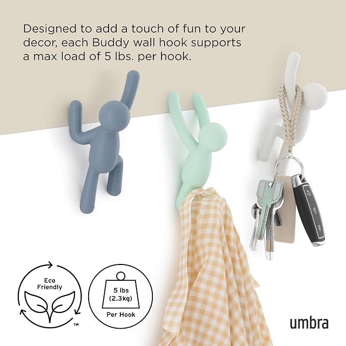 Umbra Buddy Wall Hooks, Wall Mount Coat Hooks, holds 5lbs per hook, entryway - Image 5