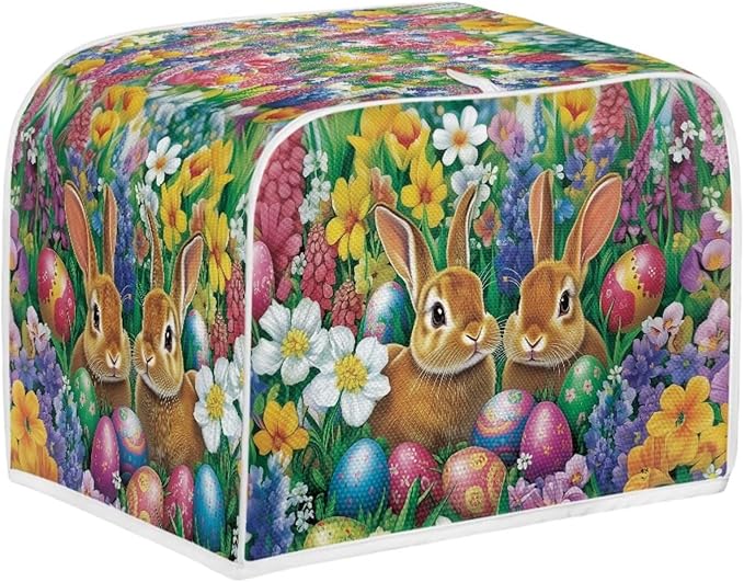 Easter Decor Toaster Cover 2 Slice Wide Slot Washable Bread Maker Covers Toaster Covers Kitchen Small Appliance Cover Stain Resistant,Easter Bunny Eggs Floral