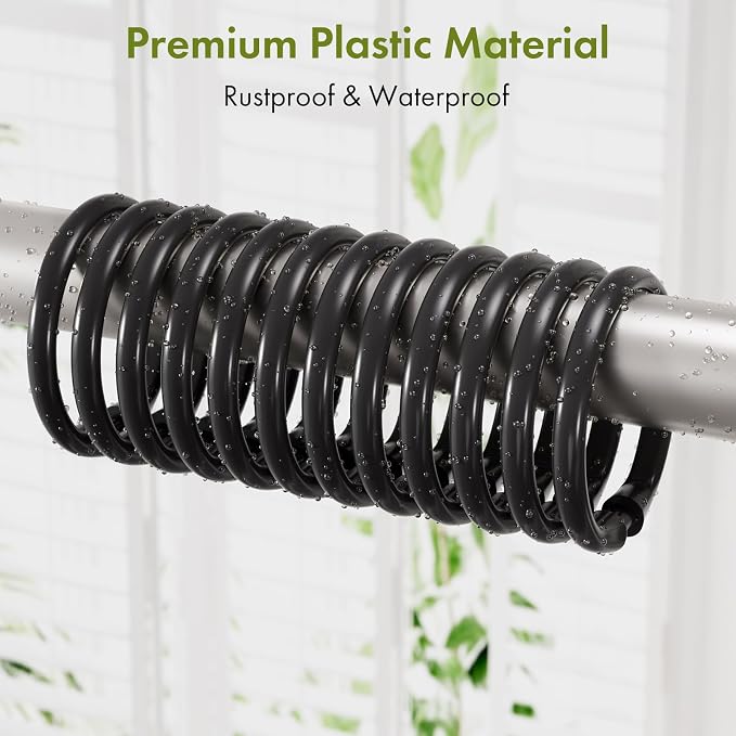 Amazer Black Shower Curtain Hooks Rings, O Shape Plastic Shower Curtain Hooks - Image 3