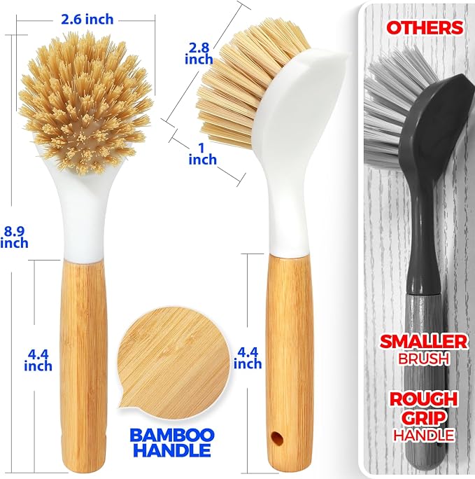 Holikme 3 Pack Dish Brush with Bamboo Handle Cleaning Brush, Pans and Vegetables - Image 6