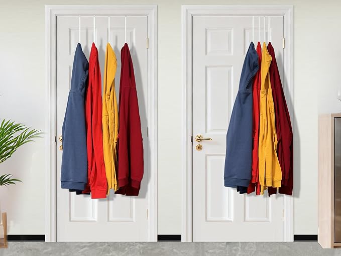 Single Long Over Door Steel Hooks 4 Pack Fit 1-3/8" Door 10" White | Plastic - Image 9