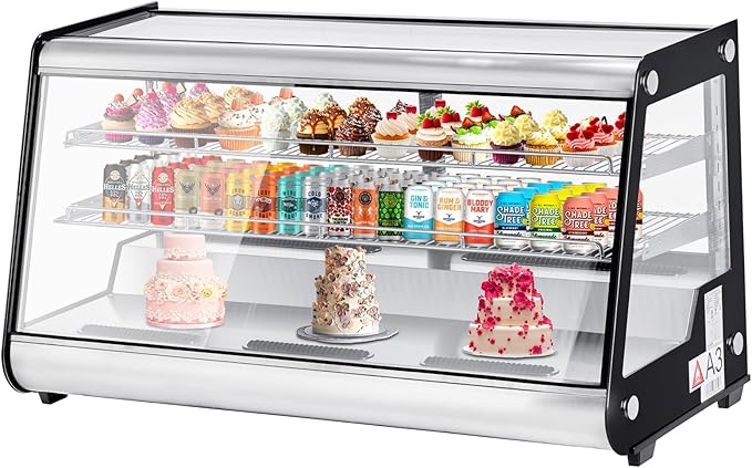 8.1 Cu.Ft Commercial Glass Door Refrigerator | Countertop Display Fridge with LED Lighting for Bakeries, Cafes, Convenience Stores | Energy Efficient, Adjustable Shelves, Auto-Closing Door