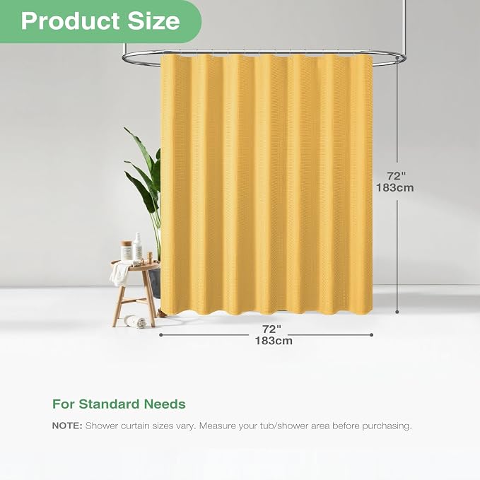 Dynamene Waffle Shower Curtain 256 GSM Heavy Duty Fabric 72"x72" Gold - Image 3