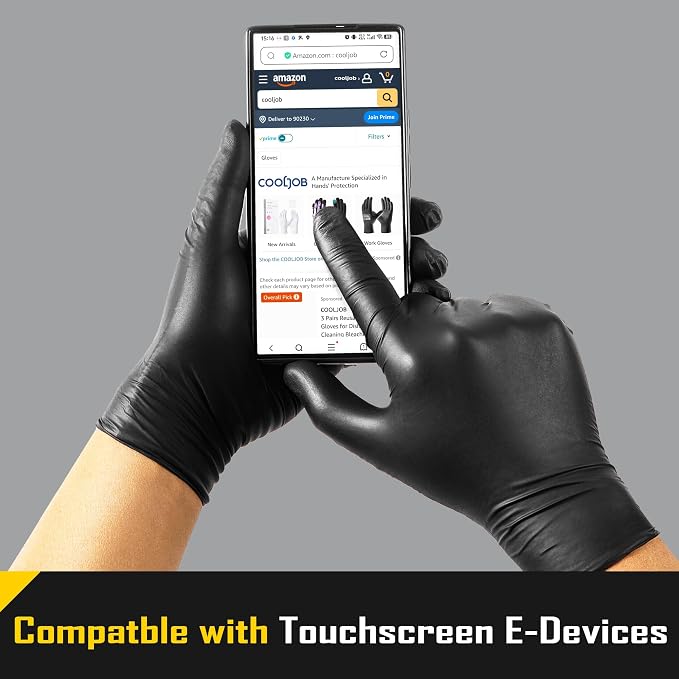 COOLJOB 5 Mil Black Disposable Nitrile Gloves - Image 3