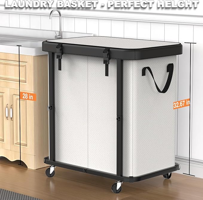 Laundry Basket with Wheels, 190L Laundry Hamper 2 Setion - Image 4