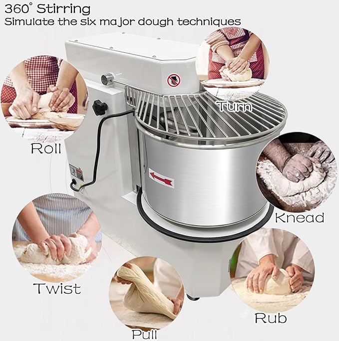 INTSUPERMAI Commercial Dough Mixer Machine Electric Food Mixer with Removable Bowl Double Action Double Speed Dough Kneading Machine for Schools Bakeries Restaurants Pizzerias 110V 30 L/30 QT Capacity