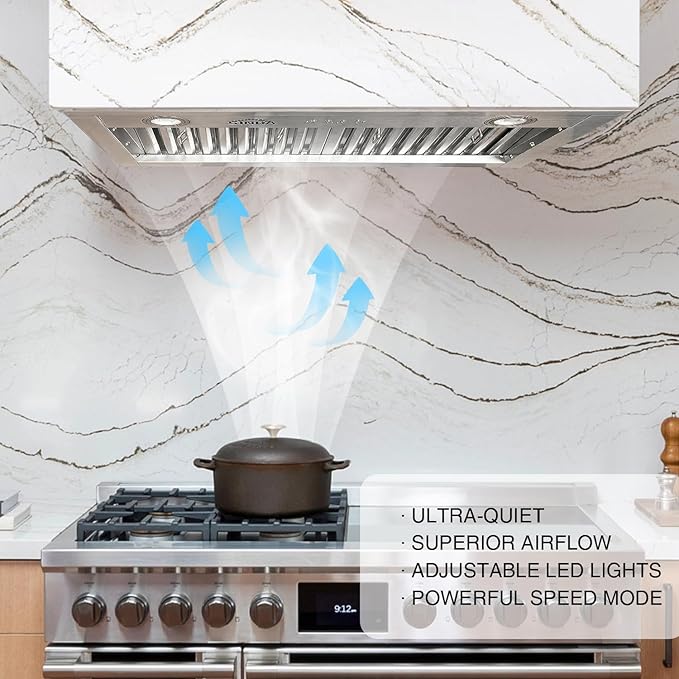SINDA 48 inch Built-in/Insert Range Hood 1150 CFM, Stainless Steel Under Cabinet Range Hood Kitchen Vent Hood with Liner and SINDA Internal Motor, 4-Speed Fan, Adjustable Lights, Baffle Filter