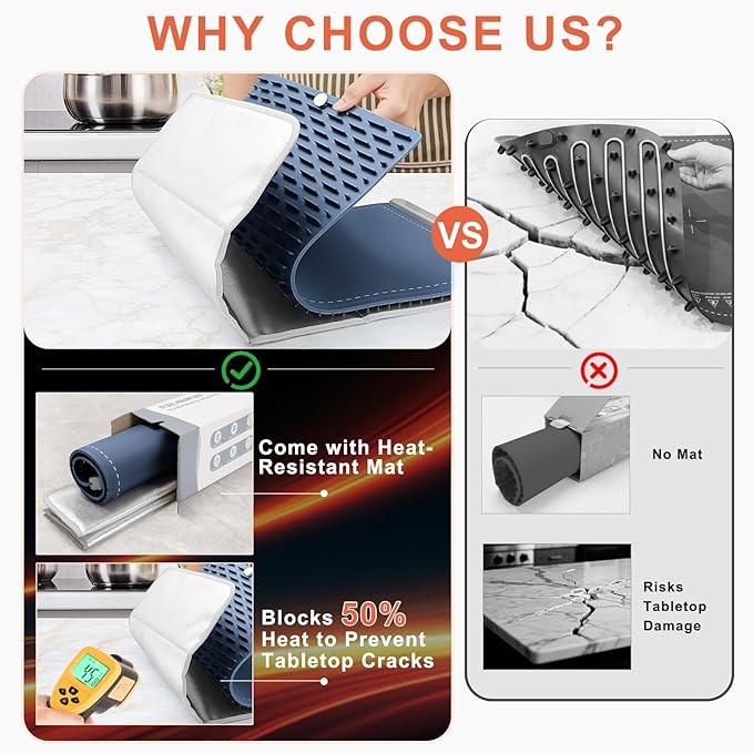 FYY Warming Mat for Food with Heat Resistant Pad, Prevent Countertop Cracks, Keep Meal Warm, Rapid and Full Surface Heating, 6 Temp Settings, 6H Timer, Upgraded Rollable Portable Food Warmer Mat Blue