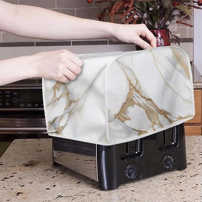 White Marble Print Bread Machine Cover Fits Most Standard 2 Slice Toasters Kitchen Appliance Protectors Keeps Toaster Clean Anti Dust & Fingerprint