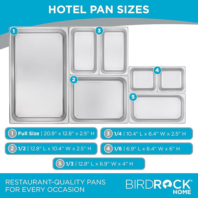 BIRDROCK HOME Stainless Steel Steam Table Pan Lids - Restaurant and Catering Supplies - 24 Gauge Steel - Perfect for Meal Prep, Cooking, and Food Storage Container - 6 Pack, Fits 1/3-Size Hotel Pans