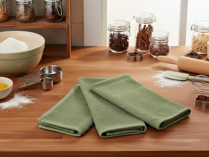 Dark Sage Green Kitchen Hand Dish Towels, 100% Cotton - Image 6