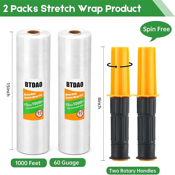 2 Rolls Stretch Wrap 15"x1000 Feet Stretch Film Shrink Wrap Packing Moving - Image 2