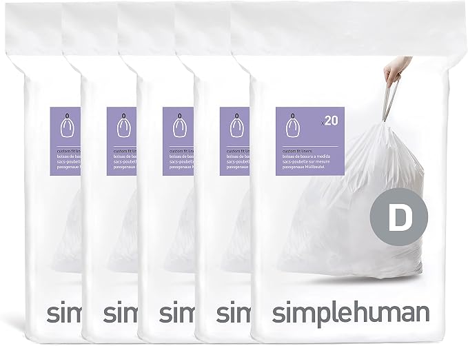 simplehuman Code D 100 Count Custom Fit Liners, Drawstring Kitchen Trash Bags by Unknown