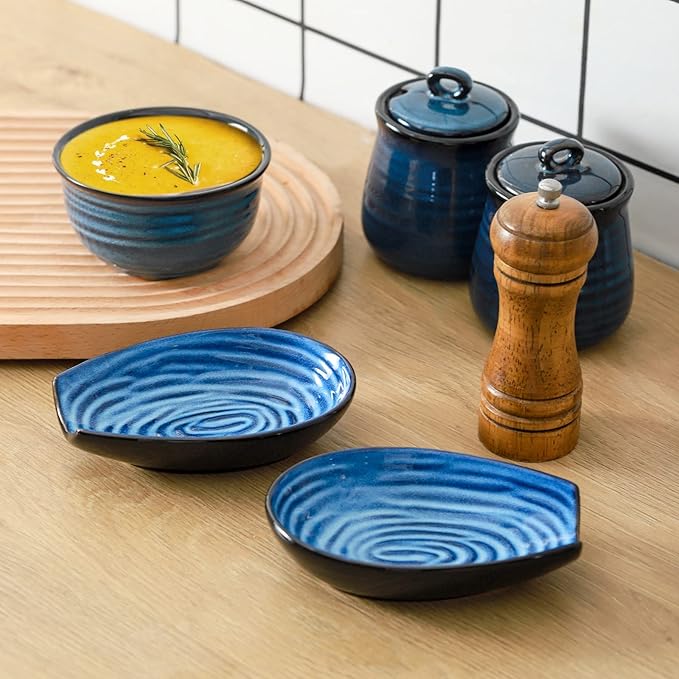 Hasense Spoon Rest for Kitchen Countertop and Stove Top, Stable Heat-resistant Spoon Holder for Home Kitchen Coffee Bar Cooking, Blue Utensil Rest for Spatula Ladles Tongs, 2 PCS