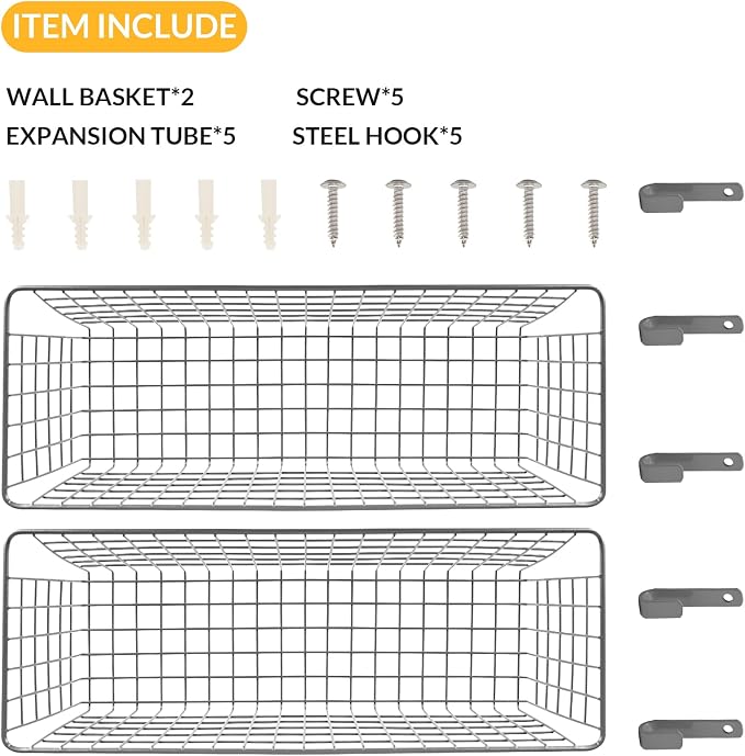 Kinlink 2 Sets Grey Extra Large Hanging Wall Basket - Image 4