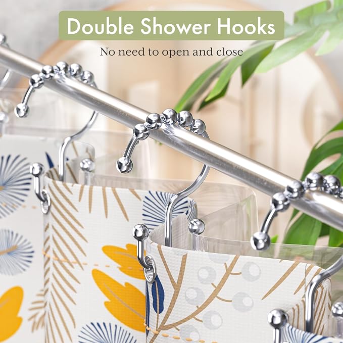 Shower Curtain Hooks Rings, Rust-Resistant Stainless Steel Double Shower - Image 4