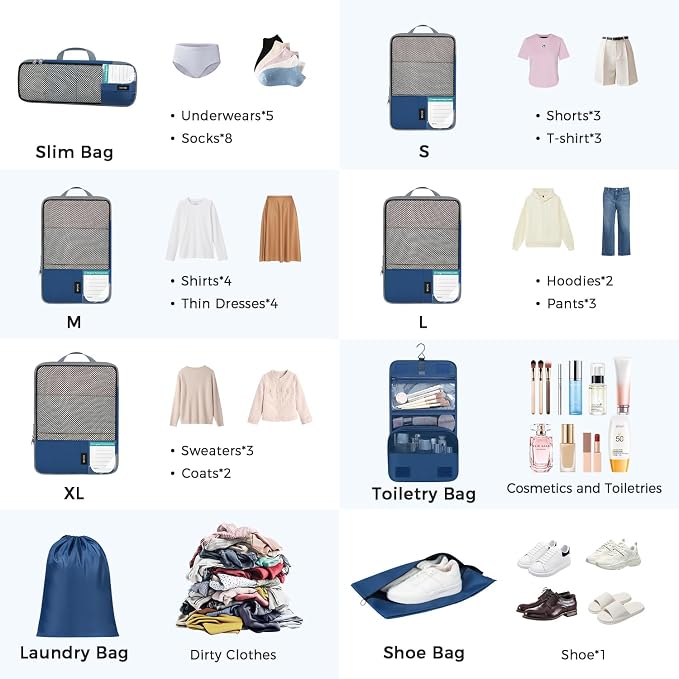 BAGAIL 4 Set/6 Set/8 Set Compression Packing Cubes Travel Accessories - Image 9