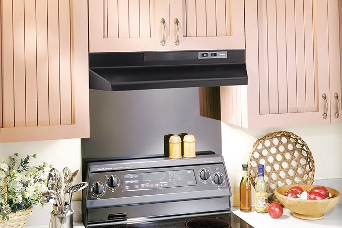 Broan-NuTone F403023 Exhaust Fan for Under Cabinet Two-Speed Four-Way Convertible Range Hood Insert with Light, 30-Inch, Black