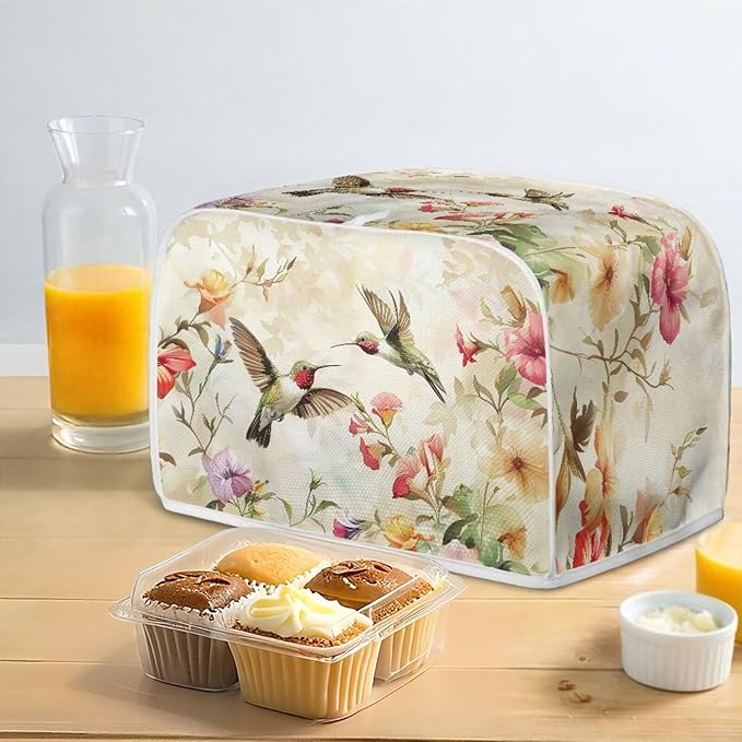 Hummingbird Flower Print 2 Slice Toaster Cover for Home Kitchen Accessories Decor Small Kitchen Appliance Bread Maker Cover