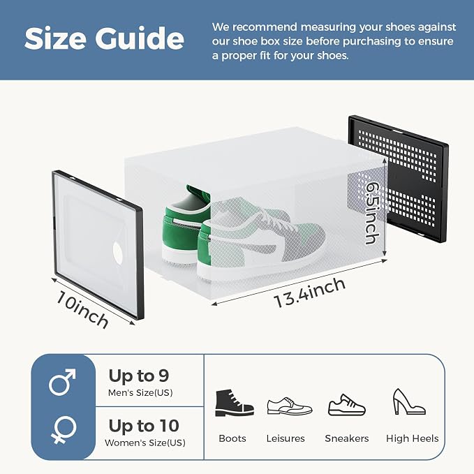 DUMOS Shoe Storage Boxes, 15 Pack Stackable Clear Shoe Containers - Image 6