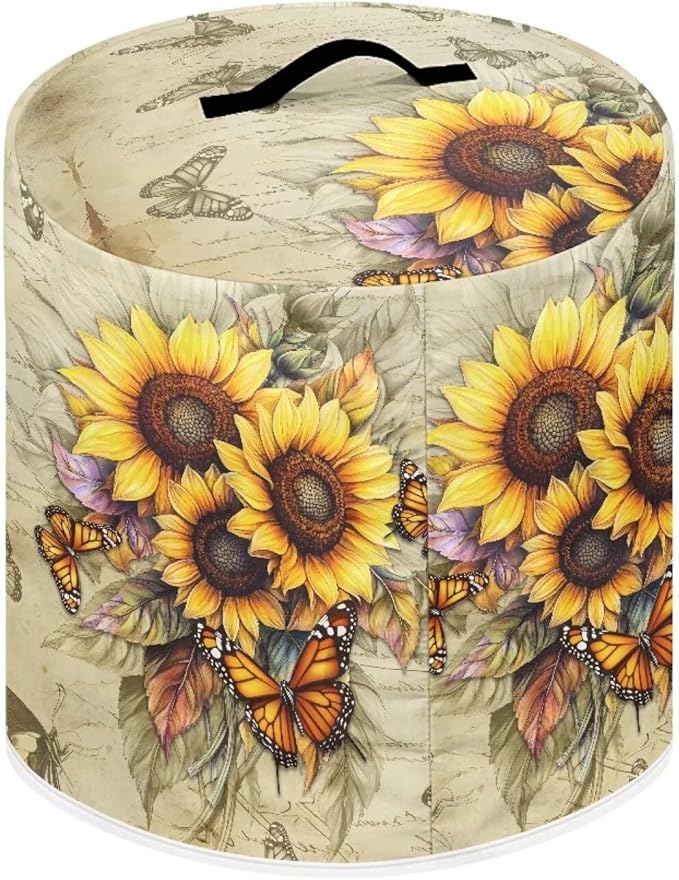Sunflower Butterfly Print Pressure Cooker Cover for 3 Quart Instant Pot and Air Fryer Accessories, Stain Resistant Washable Round Protective Cover Electric Appliance Cover with Front Pocket