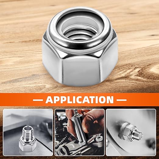 MewuDecor #10 24 Nylon Insert Hex Lock Nuts Locknuts, 304 Stainless Steel 18-8, Bright Finish, 100 PCS