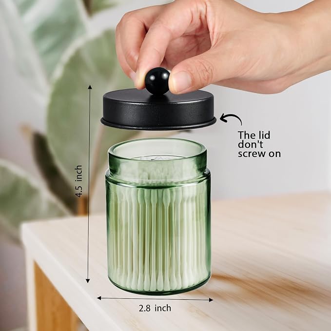Amolliar Green Glass Apothecary Jar, Qtip Holder - Image 2