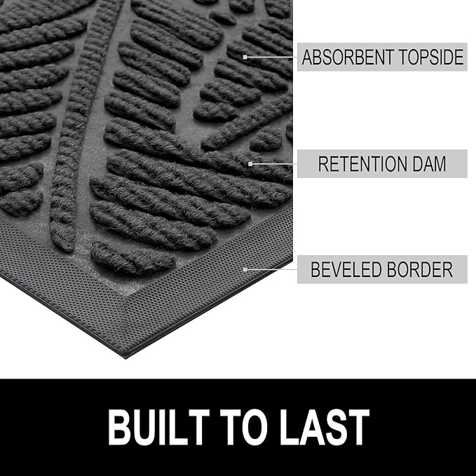Colorxy Waterproof Doormat, Sturdy Natural Rubber Front Indoor Mat, Non Slip Low Profile Outdoor Door Mats, Stain and Fade Resistant Floor Mats, Easy Clean Patio Entry Mat, 48''x32'', Light Grey