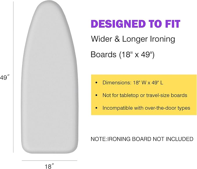 Ironing Board Cover and Pad 18x49 Large, Extra Thick Natural Cotton, Silicone - Image 2