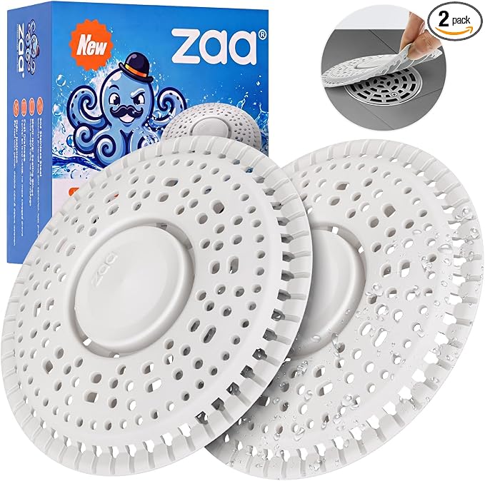 Shower Drain Hair Catcher Silicone Flat Floor Strainer Protector | 2 Pack White by zaa