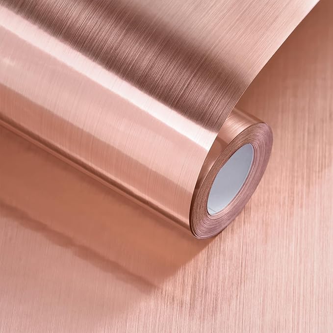 Rose Gold Metallic Contact Paper Peel and Stick Countertop Contact Paper Self-Adhesive Waterproof DIY Decor Wallpaper for Kitchen Backsplash Fridge and Cabinets 15.7"x240"