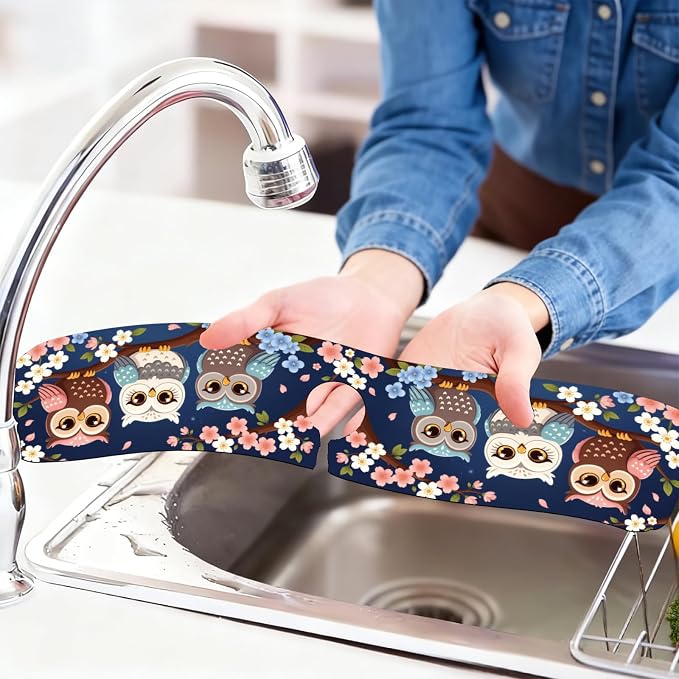 2 Pcs Kitchen Sink Splash Guard Faucet Mat Cartoon Owl Faucet Mats - Image 6