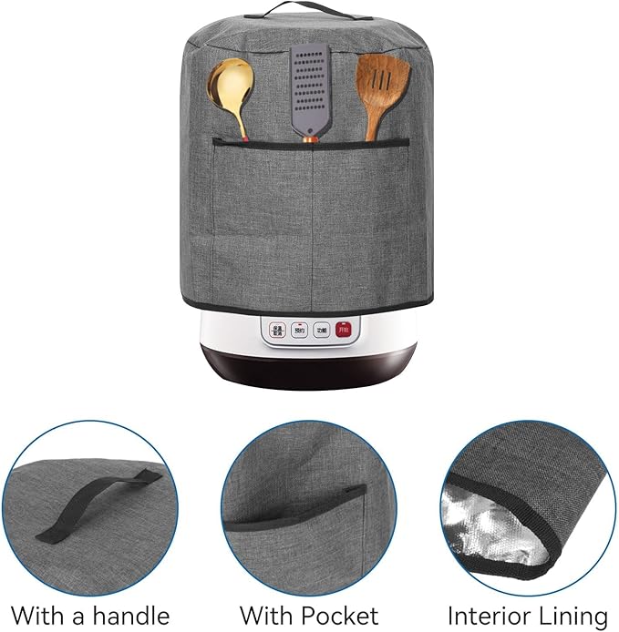 Air Fryer Cover Dust Cover, Round Protective Cover Bag Small Household Appliance Dust Cover with 2 Pocket and Handle for Electric Pressure/Rice Cooker, 38x38.7cm/15x15.2in(Black)