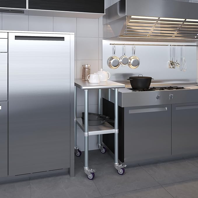 AmGood 18" Long x 30" Deep Stainless Steel Table with Casters