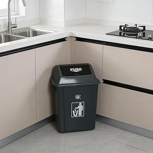 4 Packs Plastic Small Trash Can Wastebasket, Garbage Container with Swing Lid, Waste Bin for Bathrooms, Laundry Room, Kitchens, Offices, Dorms (Gre, 6 Gallon)