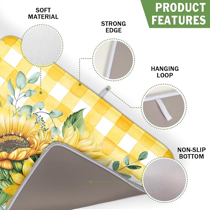 Sunflower Dish Drying Mat 16x18 Inch Absorbent Reversible Summer Sunflower - Image 3