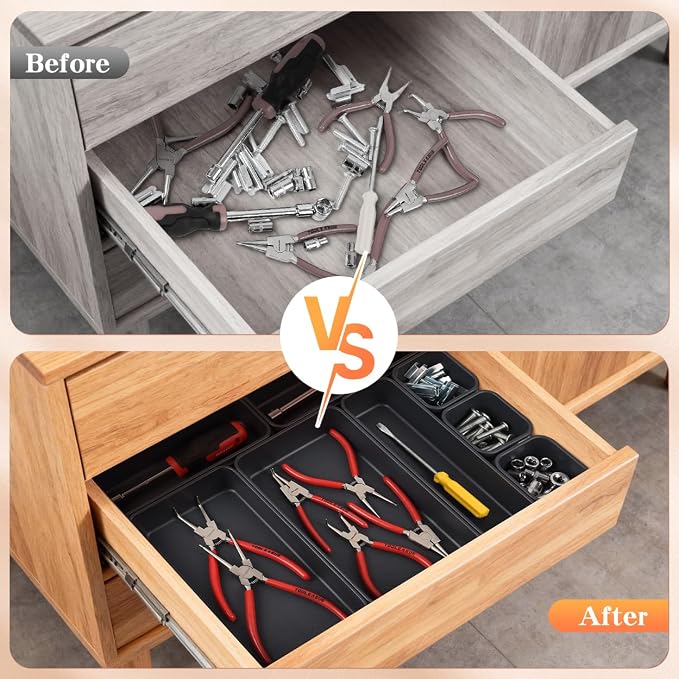 Kutesna 8PCS Plastic Interlocking Drawer Organizer, 3 Sizes Desk Organizer | - Image 3