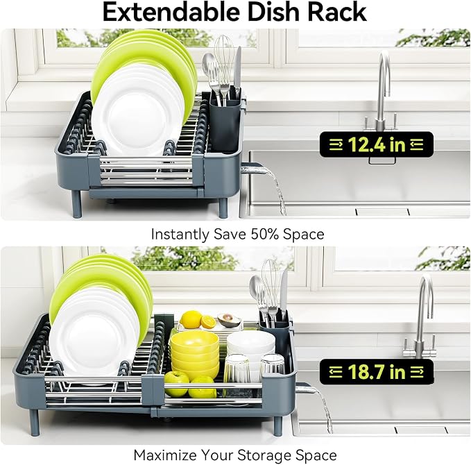 Urackify Extendable Stainless Dish Drying Rack - Image 4