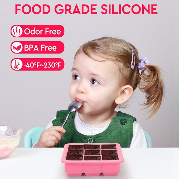 Silicone Ice Cube Tray with Lid,9x1.3 inch,Small Ice Cube Trays for Freezer | Mini Ice Cube Trays-Nugget Ice Tray with lid for Mini Fridge with Freezer for Coffee,Baby Food,Pink ice tray